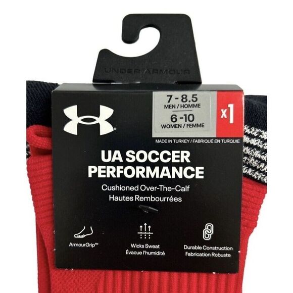 UNDER ARMOUR UA PERFORMANCE SOCKS, ADULT MEDIUM (7-8.5) RED, 1 PAIR NWT - Picture 2 of 4